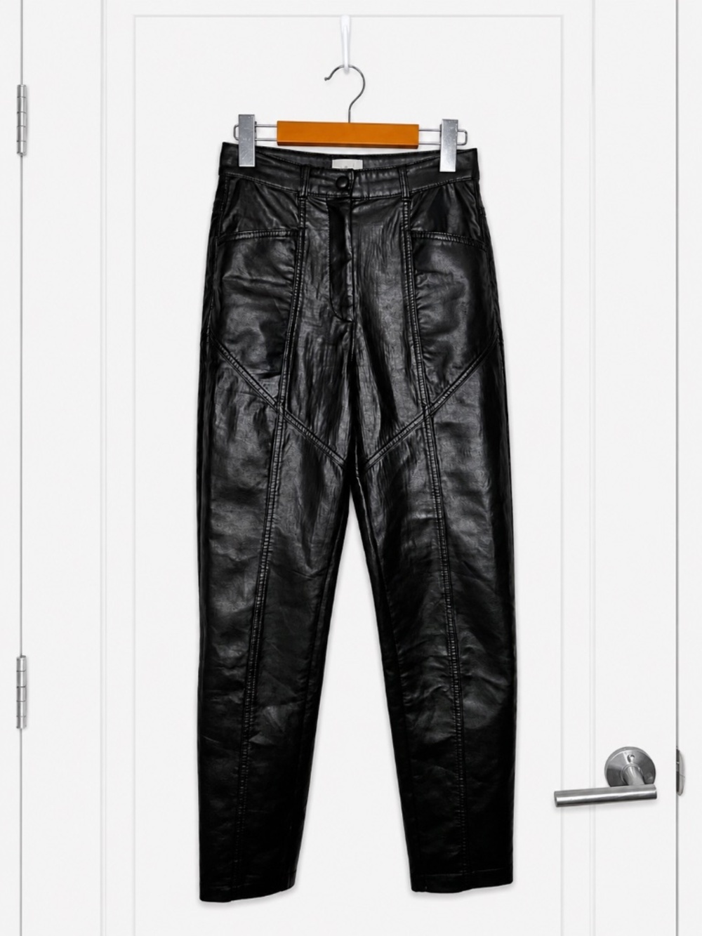 Wilfred by Aritzia Black Faux Leather High-Waisted Pants | Size 0 - Picture 1 of 7